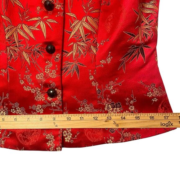 Oriental Silk Red Jacket Women S Button Up Crop Brocade Asian Chinese Dress Barn - Picture 9 of 11